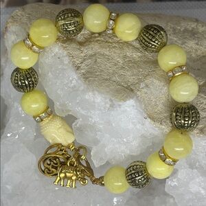 Manipura 3rd Chakra, genuine quartz Bracelet with Elephant and Om Charms
